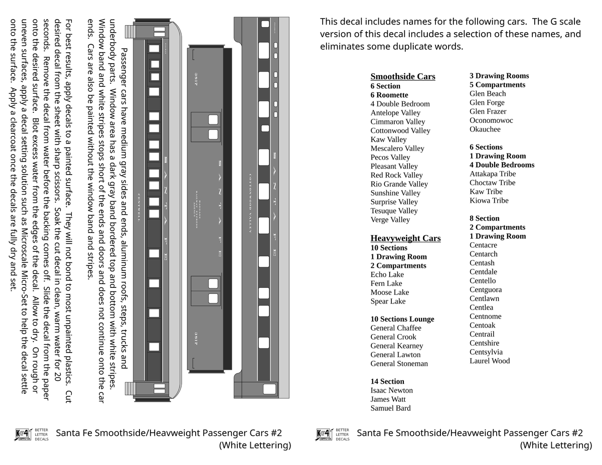 Santa Fe Smoothside/Heavyweight Passenger Cars White #2 - Decal