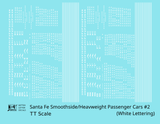 Santa Fe Smoothside/Heavyweight Passenger Cars White #2 - Decal - Choose Scale