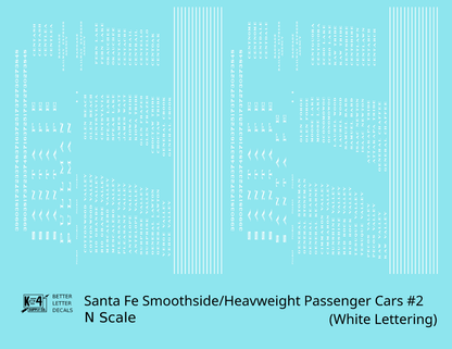 Santa Fe Smoothside/Heavyweight Passenger Cars White #2 - Decal - Choose Scale