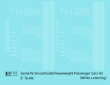 Santa Fe Smoothside/Heavyweight Passenger Cars White #2 - Decal - Choose Scale