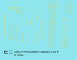 Santa Fe Heavyweight Passenger Cars Dulux Gold #1 - Decal - Choose Scale
