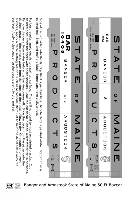 Bangor and Aroostook 50 Ft Boxcar Black and White State Of Maine