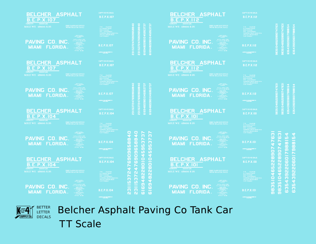Belcher Asphalt Tank Car White Miami Florida