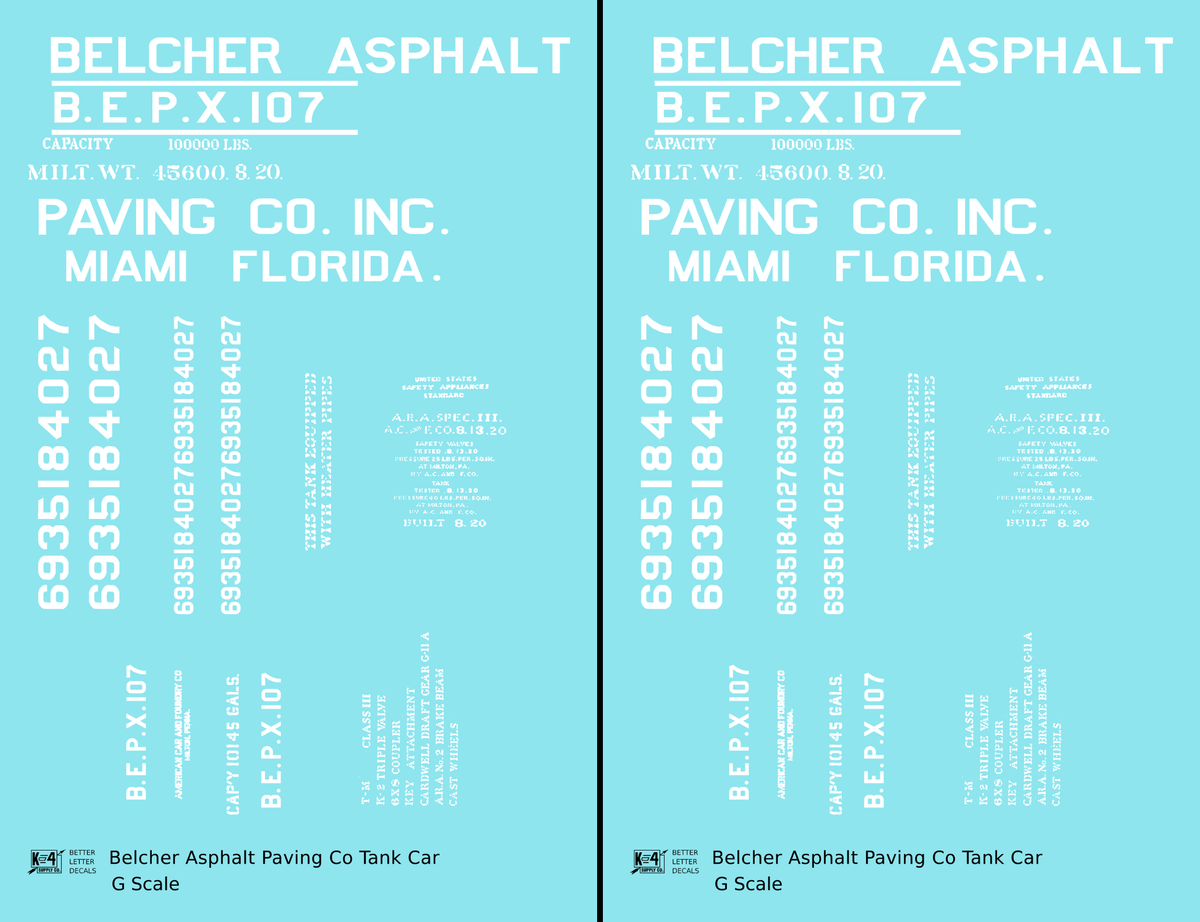 Belcher Asphalt Tank Car White Miami Florida