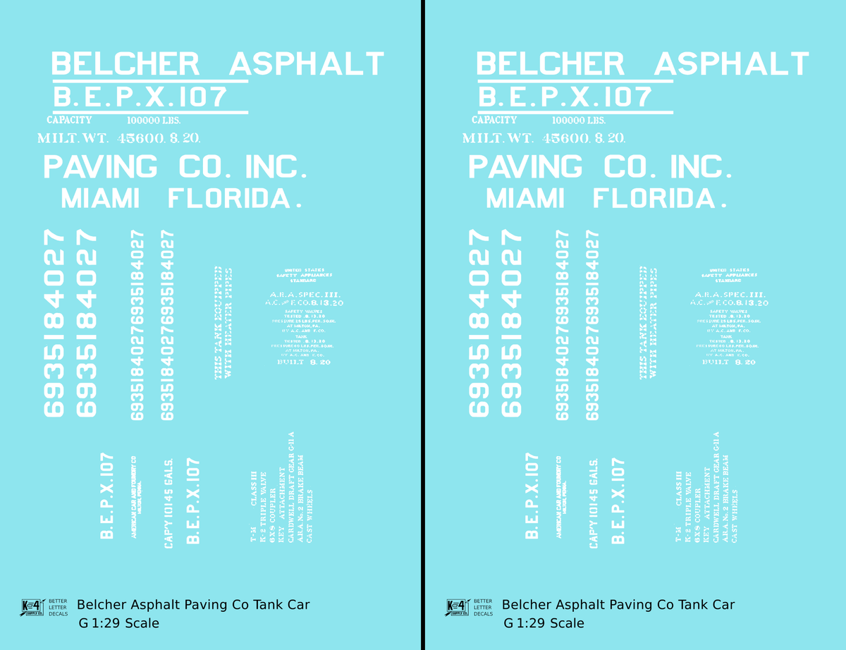 Belcher Asphalt Tank Car White Miami Florida