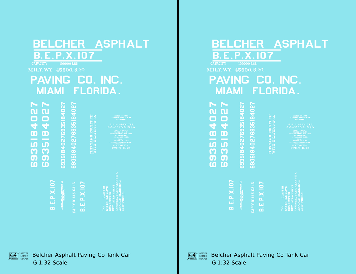 Belcher Asphalt Tank Car White Miami Florida