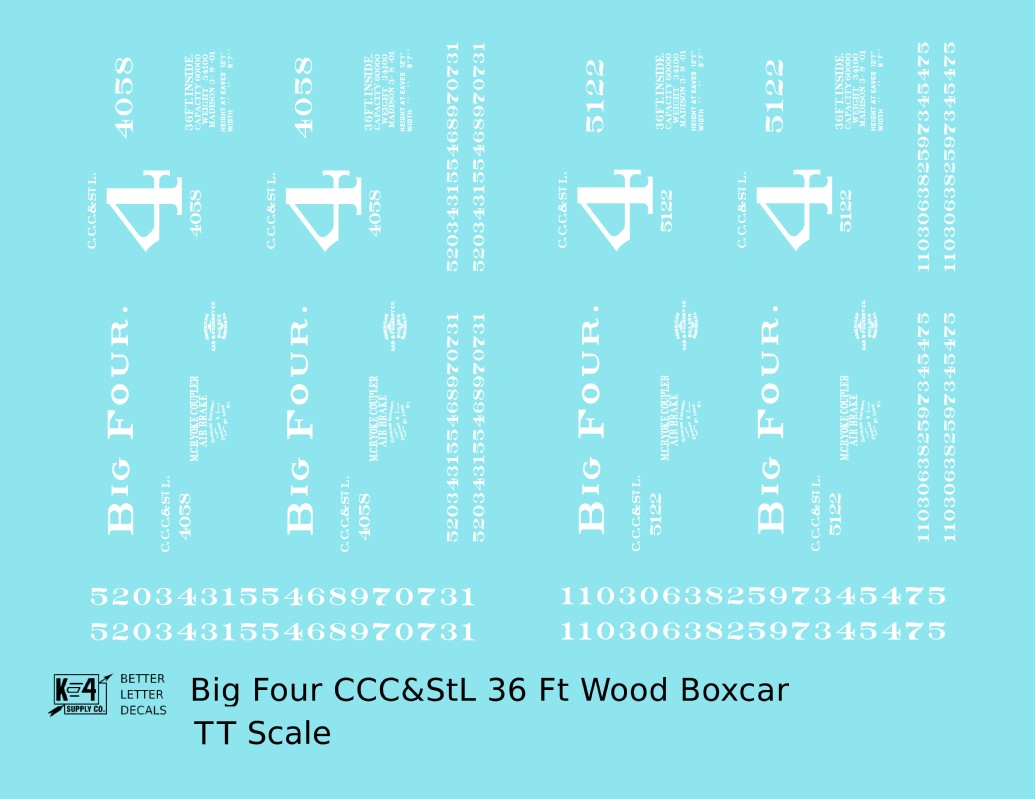 CCC&StL Big Four 36 Ft Wood Boxcar White 4 On the Door
