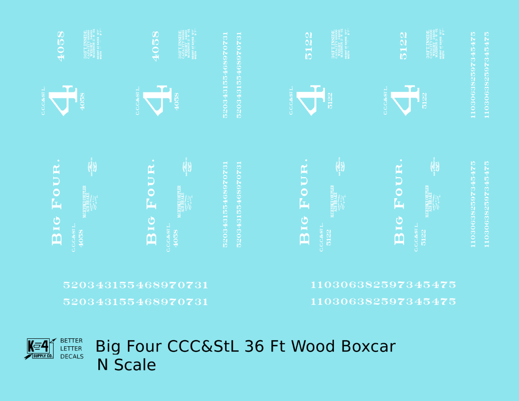CCC&StL Big Four 36 Ft Wood Boxcar White 4 On the Door