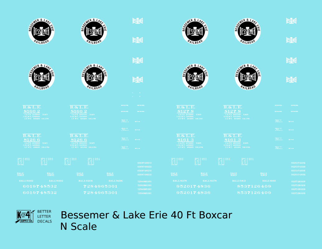 Bessemer and Lake Erie 40 Ft Boxcar White