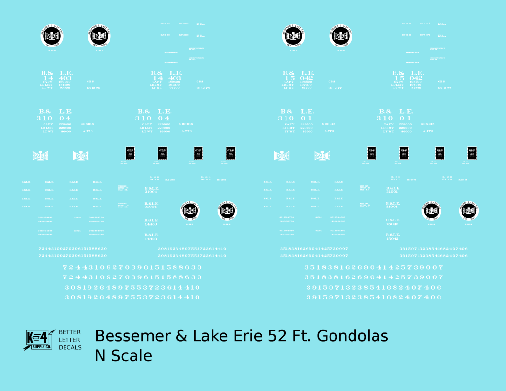Bessemer and Lake Erie 52 Ft Gondola White B&LE