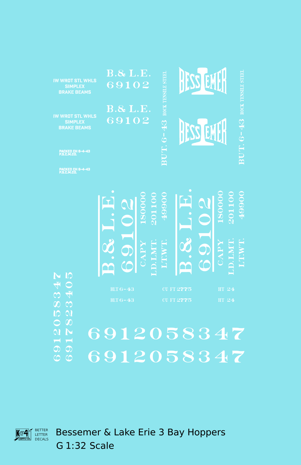 Bessemer and Lake Erie Triple Hopper White B&LE