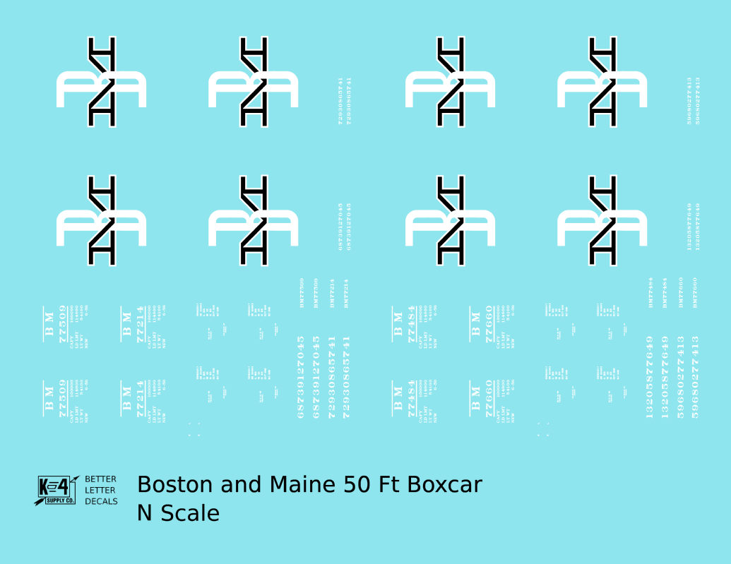 Boston and Maine 50 Ft Boxcar Black and White