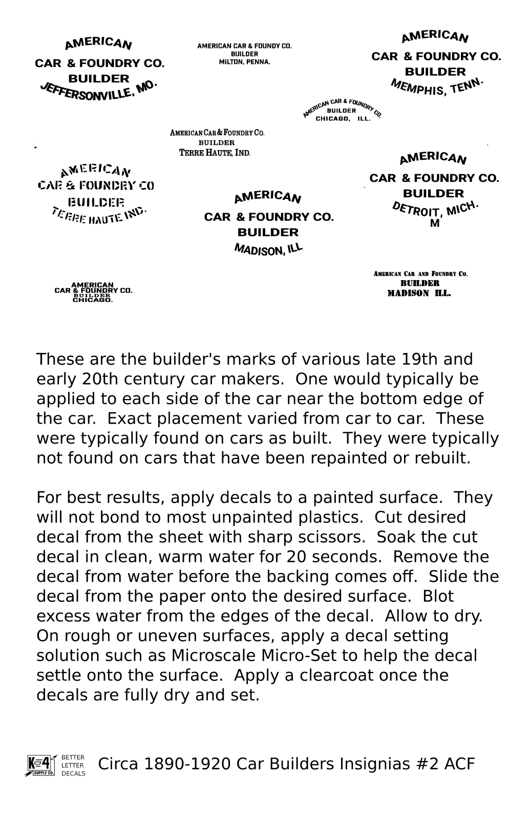 1900 Era ACF Car Builder Insignias