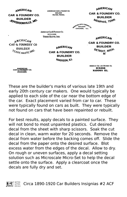 1900 Era ACF Car Builder Insignias