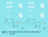 Burlington Northern 86 Ft Auto Parts Boxcar White