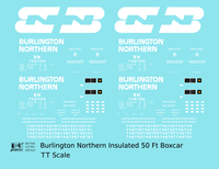 Burlington Northern Insulated 50 Ft Boxcar White  - Decal - Choose Scale