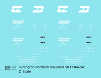 Burlington Northern Insulated 50 Ft Boxcar White  - Decal - Choose Scale