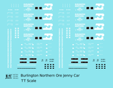 Burlington Northern Ore Jenny Car White  - Decal - Choose Scale