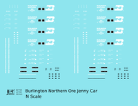 Burlington Northern Ore Jenny Car White  - Decal - Choose Scale