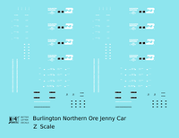 Burlington Northern Ore Jenny Car White  - Decal - Choose Scale