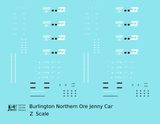 Burlington Northern Ore Jenny Car White  - Decal - Choose Scale