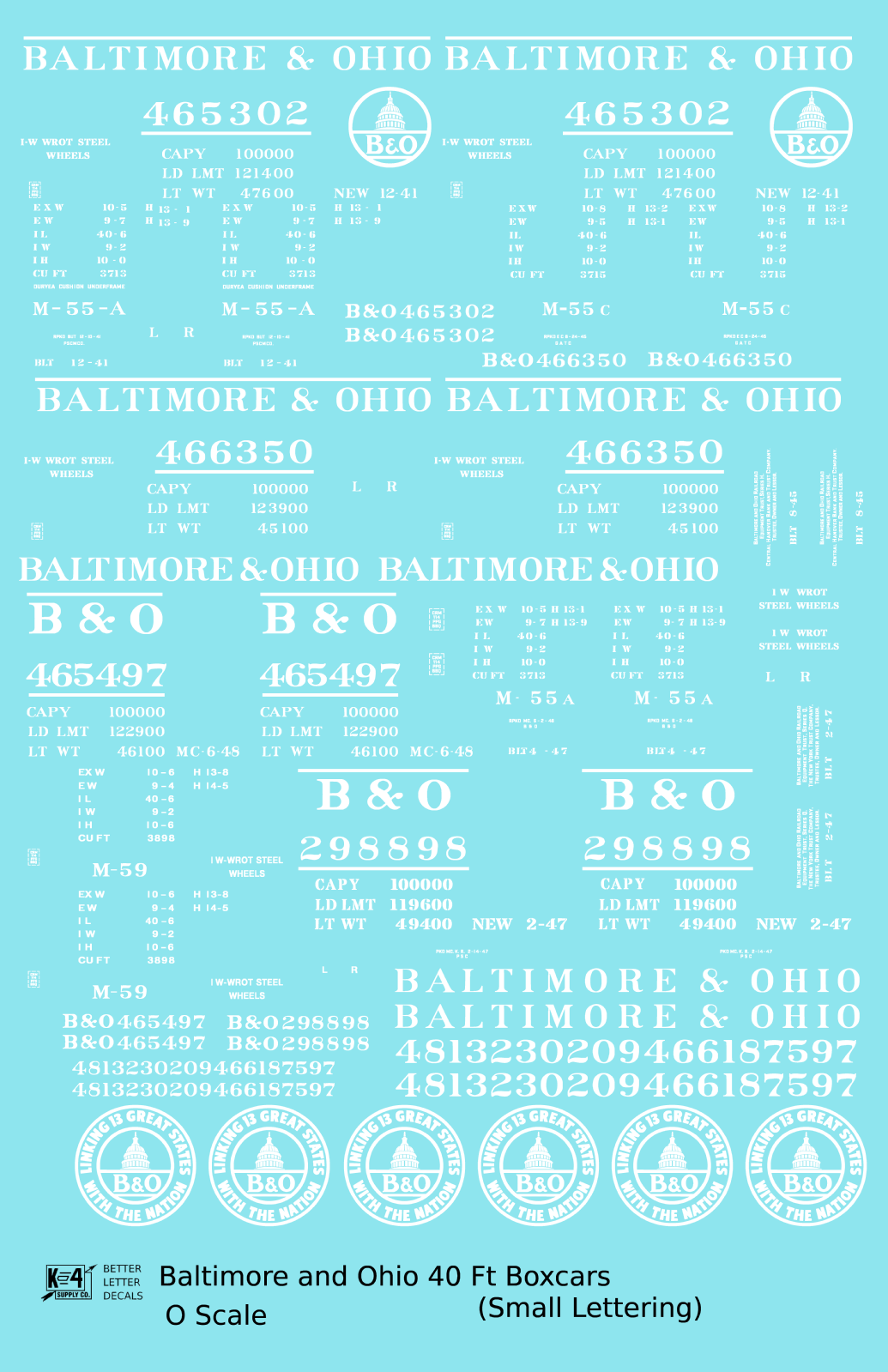 Baltimore and Ohio 40 Ft Boxcar White Small Lettering