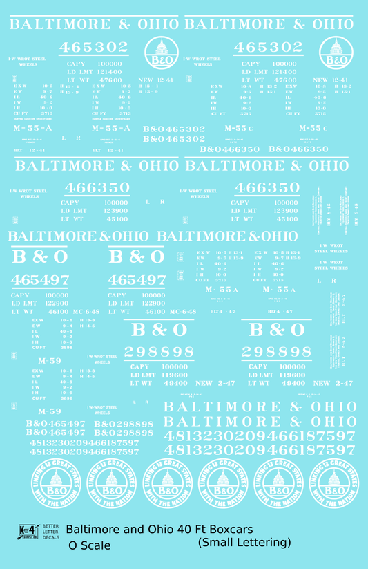 Baltimore and Ohio 40 Ft Boxcar White Small Lettering