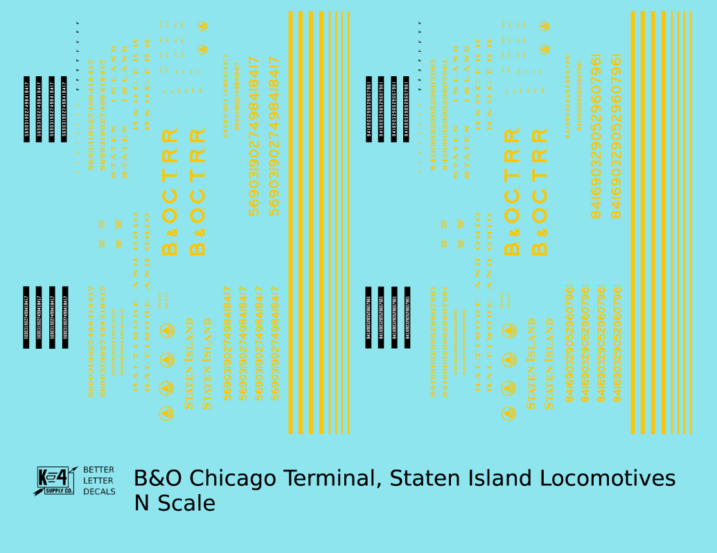 B&O Chicago Terminal and Staten Island B&OCT SIRT Diesel Switcher Locomotive Yellow  - Decal - Choose Scale