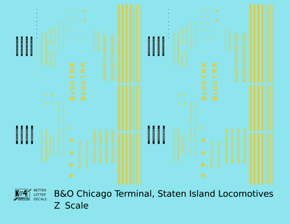 B&O Chicago Terminal and Staten Island B&OCT SIRT Diesel Switcher Locomotive Yellow  - Decal - Choose Scale