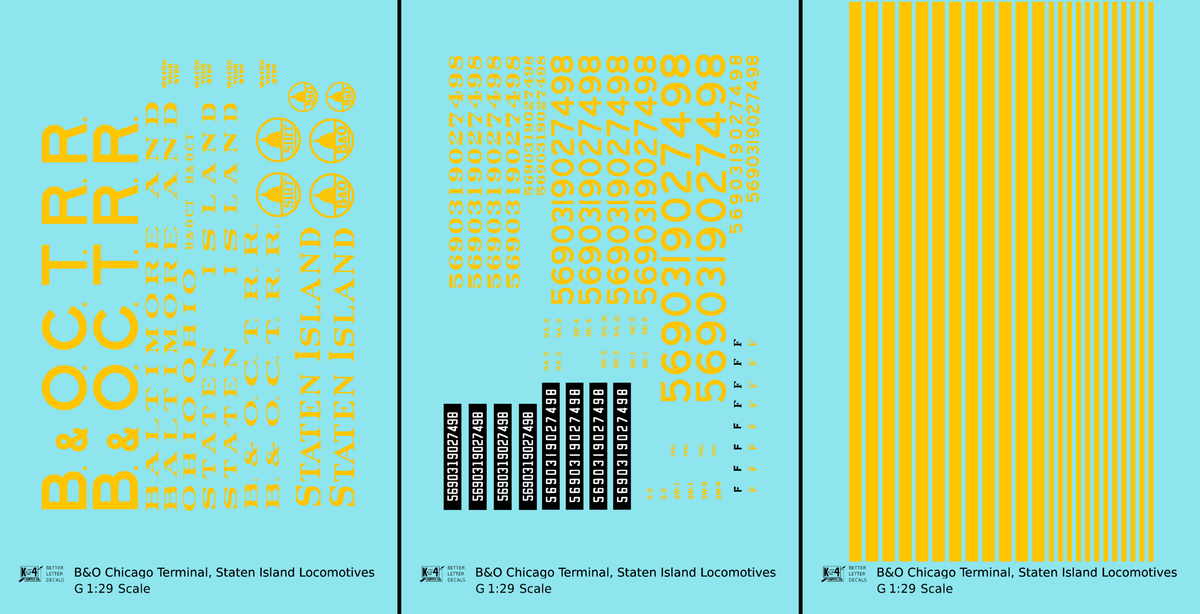 B&O Chicago Terminal and Staten Island B&OCT SIRT Diesel Switcher Locomotive Yellow  - Decal - Choose Scale