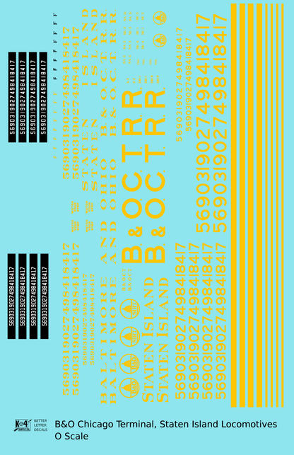 B&O Chicago Terminal and Staten Island B&OCT SIRT Diesel Switcher Locomotive Yellow  - Decal Sheet