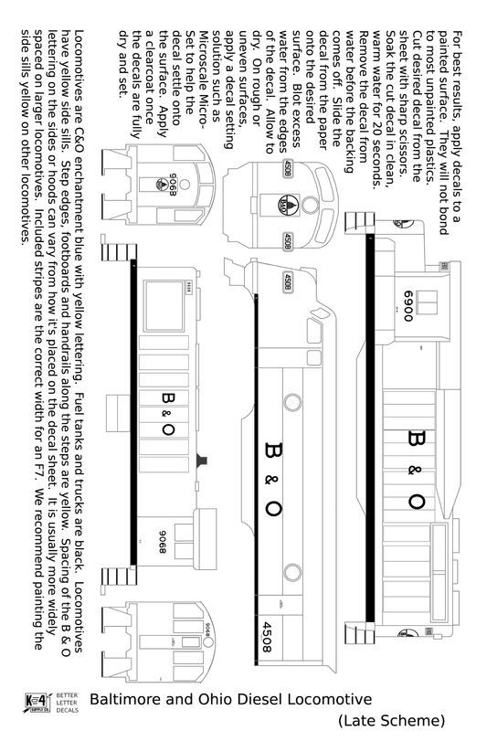 Baltimore and Ohio Diesel Locomotive Yellow Late B & O Scheme - Decal
