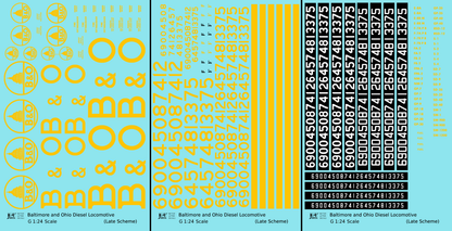 Baltimore and Ohio Diesel Locomotive Yellow Late B & O Scheme - Decal - Choose Scale