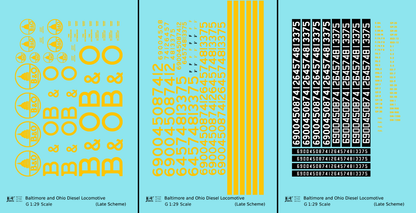 Baltimore and Ohio Diesel Locomotive Yellow Late B & O Scheme - Decal - Choose Scale