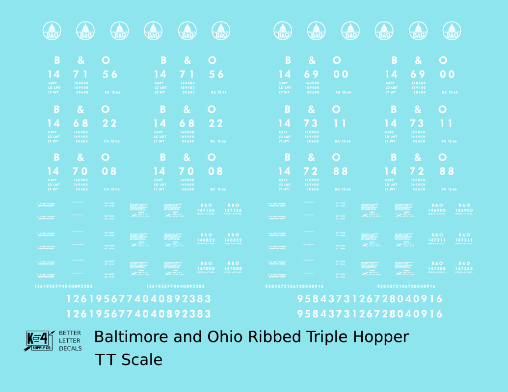 Baltimore and Ohio Ribbed Triple Hopper White Futura Font