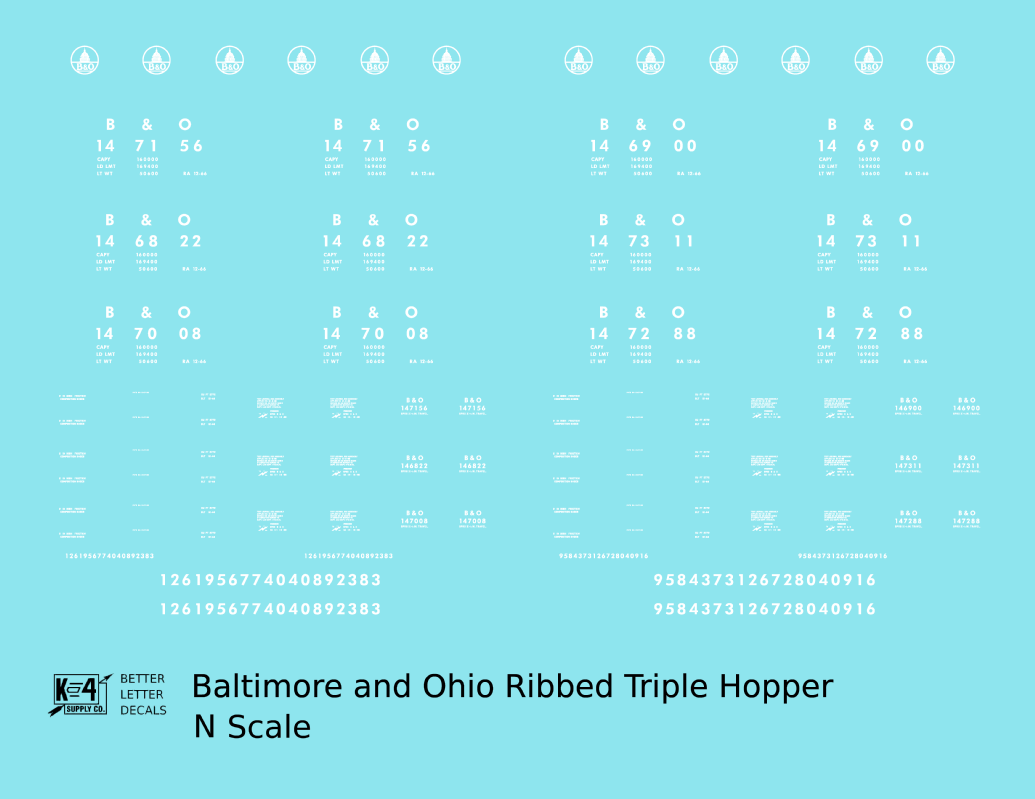 Baltimore and Ohio Ribbed Triple Hopper White Futura Font