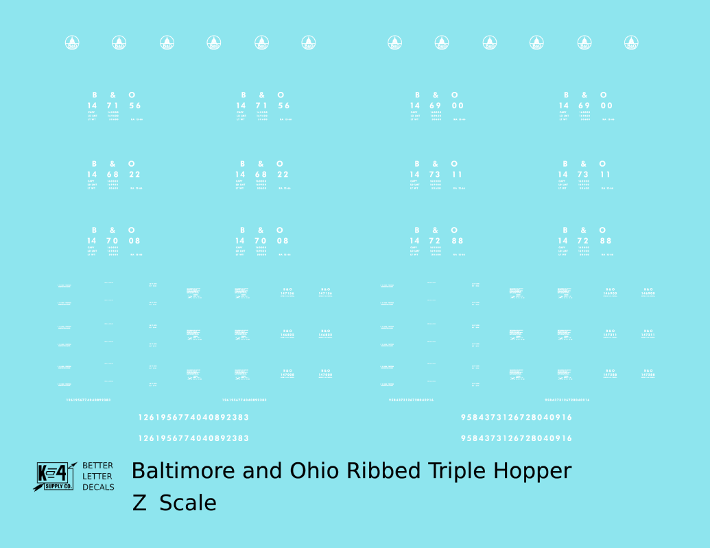 Baltimore and Ohio Ribbed Triple Hopper White Futura Font