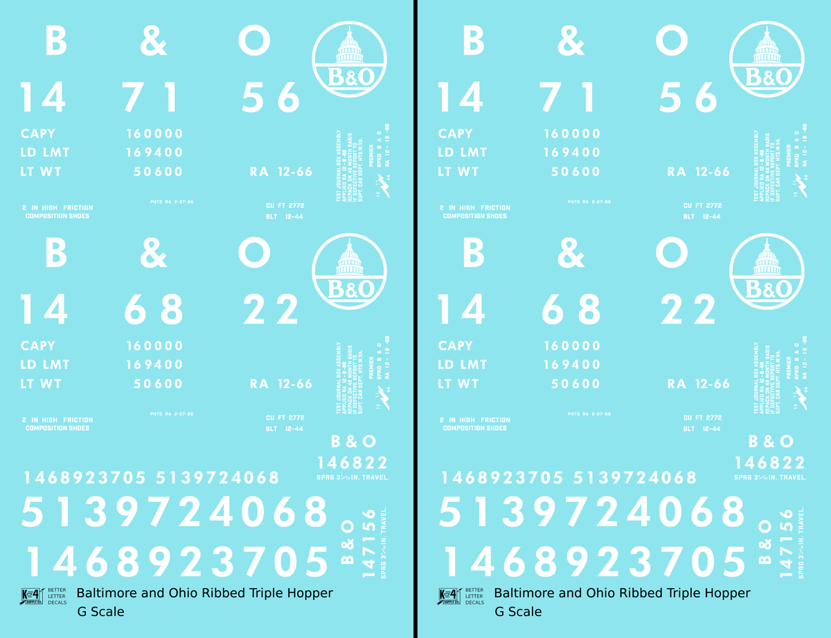 Baltimore and Ohio Ribbed Triple Hopper White Futura Font