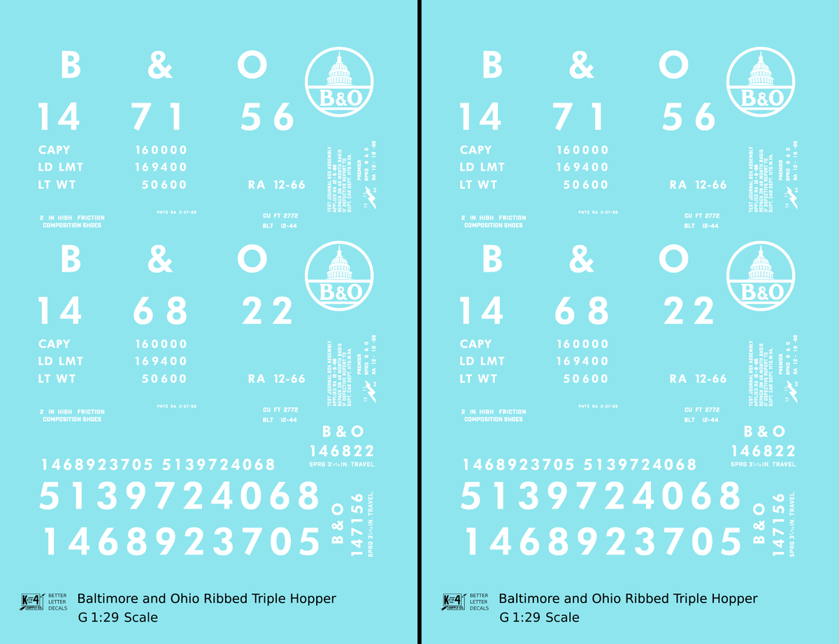 Baltimore and Ohio Ribbed Triple Hopper White Futura Font