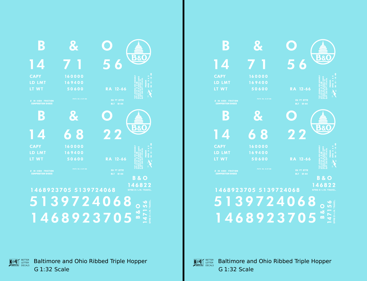 Baltimore and Ohio Ribbed Triple Hopper White Futura Font