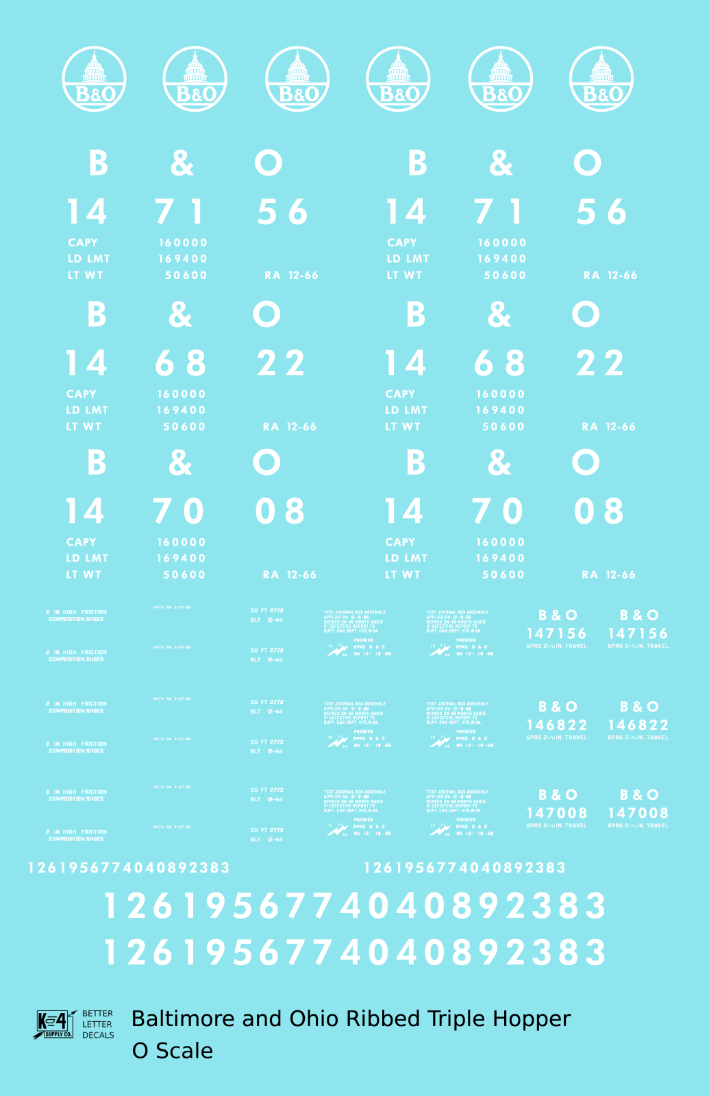 Baltimore and Ohio Ribbed Triple Hopper White Futura Font