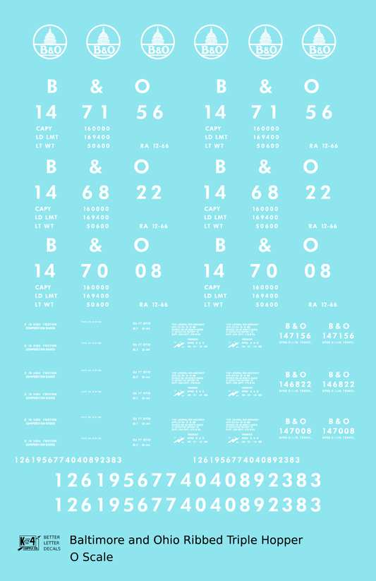 Baltimore and Ohio Ribbed Triple Hopper White Futura Font