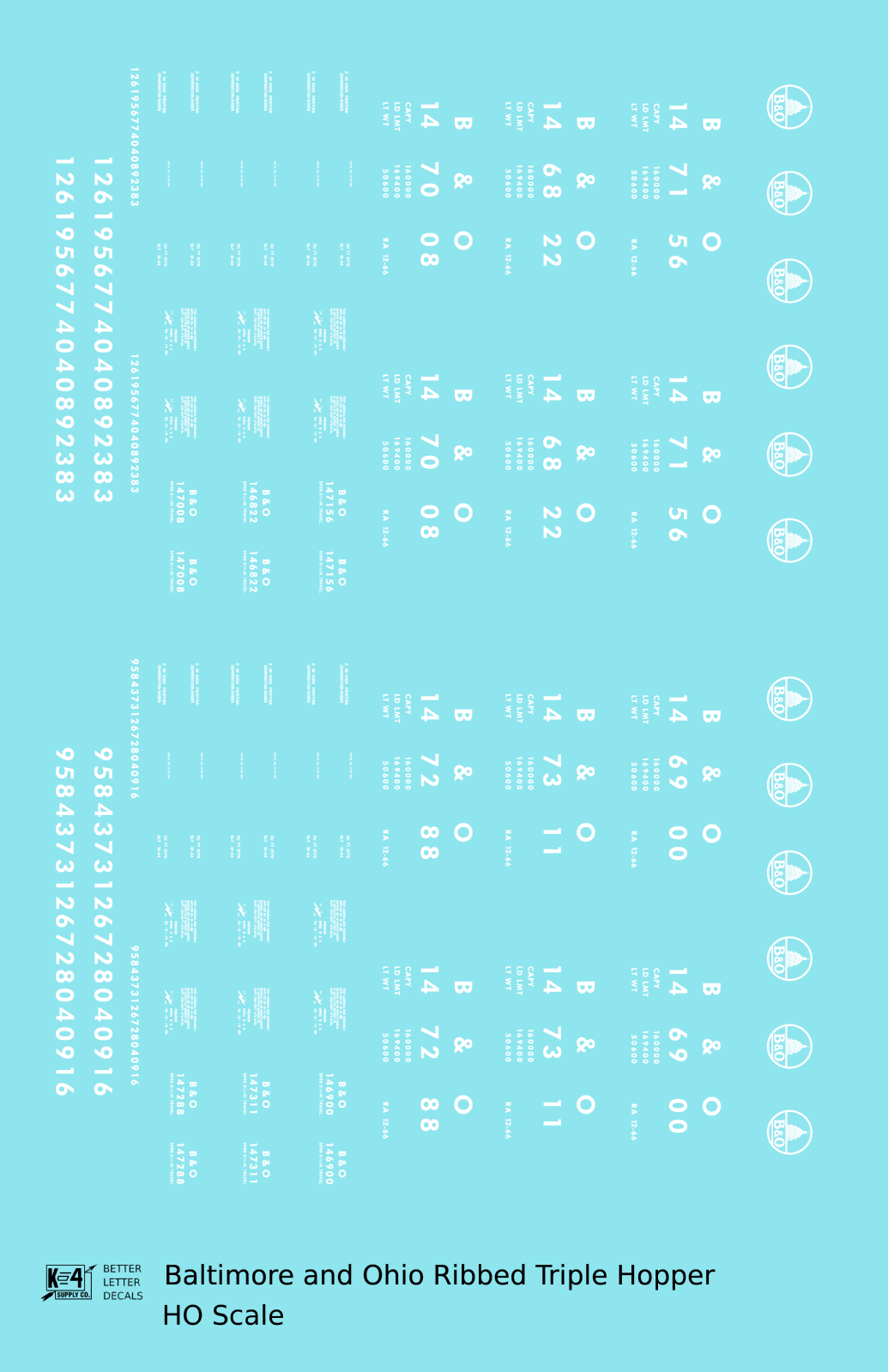 Baltimore and Ohio Ribbed Triple Hopper White Futura Font