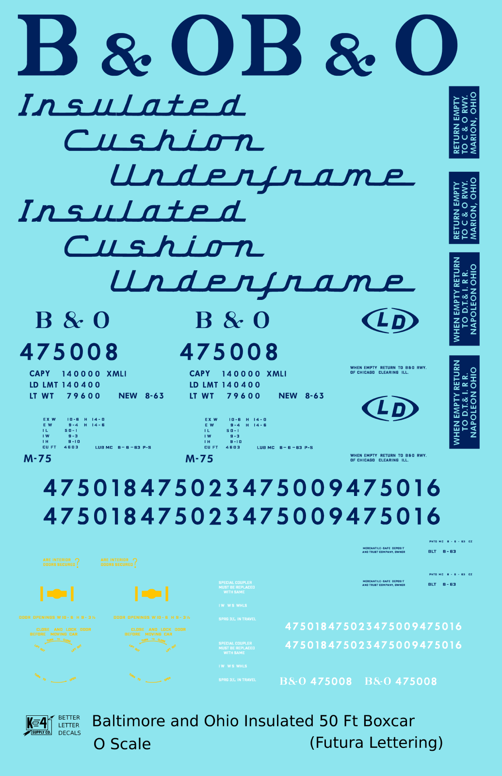 Baltimore and Ohio Insulated Boxcar Dark Blue Futura Lettering