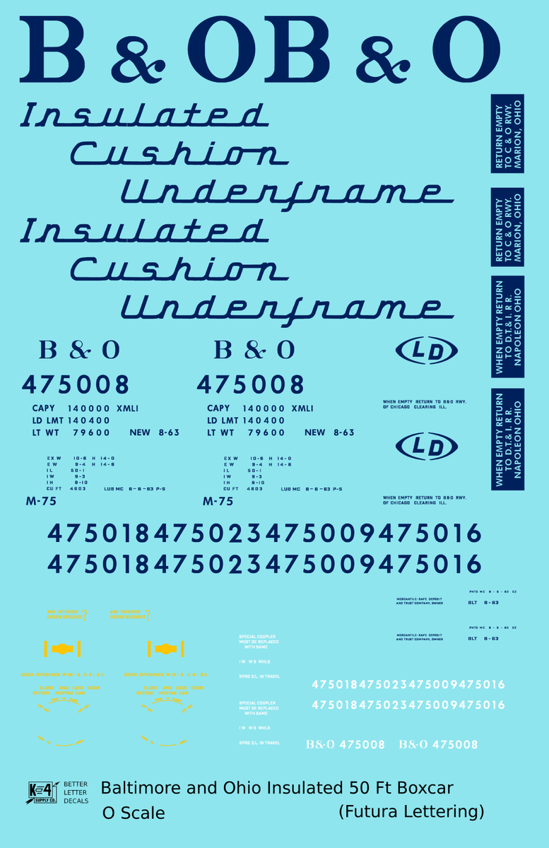 Baltimore and Ohio Insulated Boxcar Dark Blue Futura Lettering - Decal ...