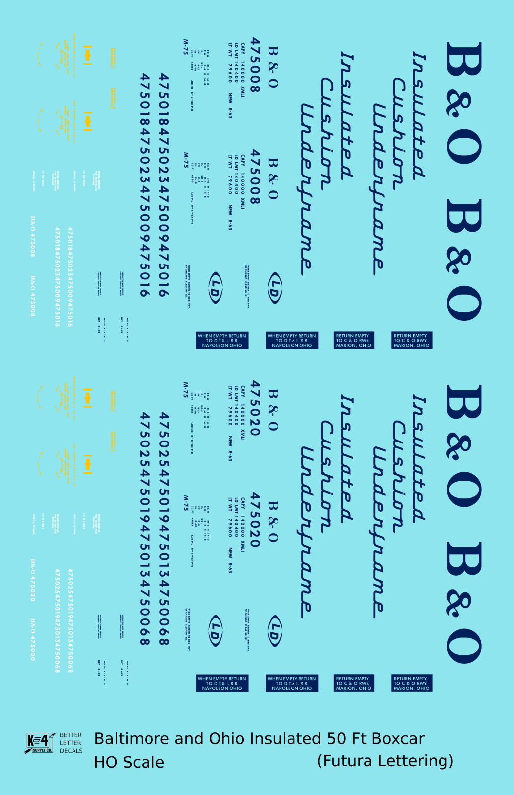 Baltimore and Ohio Insulated Boxcar Dark Blue Futura Lettering