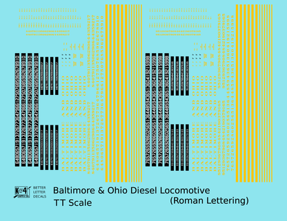 Baltimore and Ohio Diesel Locomotive Yellow Early Freight Scheme - Decal - Choose Scale