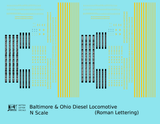 Baltimore and Ohio Diesel Locomotive Yellow Early Freight Scheme - Decal - Choose Scale