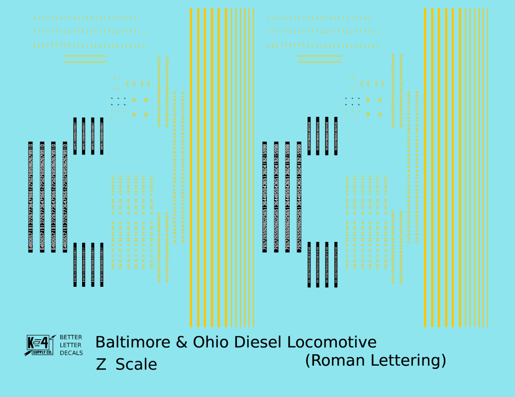 Baltimore and Ohio Diesel Locomotive Yellow Early Freight Scheme - Decal - Choose Scale