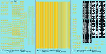 Baltimore and Ohio Diesel Locomotive Yellow Early Freight Scheme - Decal - Choose Scale